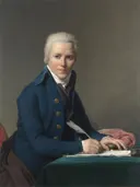 Portret van Jacobus Blauw (1756-1829) van Jacques-Louis David: portret met stoelen, tafels en snuifdoos