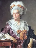 Portret van madame Charles-Pierre Pecoul van Jacques-Louis David: portret met vrouwen, tafels en kapje