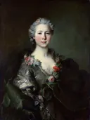 Portret van mademoiselle de Coislin van Louis Tocqué: portret met bloemen