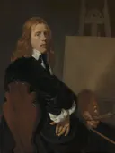 Portret van Paulus Potter van Bartholomeus van der Helst: portret met kunstschilder, zitten en lang haar