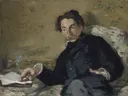 Portret van Stéphane Mallarmé van Édouard Manet: portret met sigaar, chaise longue en walrussnor