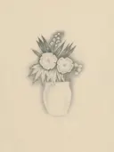 Antieke potloodtekening van een vaas met bloemen