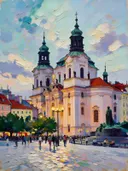 Praag, Oudestadsplein in kleurrijk modern, schilderij van Praag