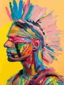 Pop-art schilderij van een profiel in verfspetters