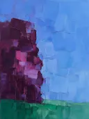 Abstract landschap in pruim en hemelsblauw