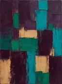 Abstract schilderij met het paletmes in pruim en jade