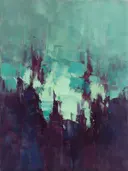 Abstract landschap in pruim en mint