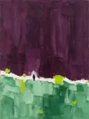 Abstract schilderij met het paletmes in pruim en mint