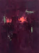 Abstract landschap in pruim en rosé
