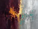 Pruim en saffraan met gouden naad, abstract schilderij met het paletmes