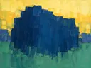 Abstract landschap in pruisisch blauw en citroengeel