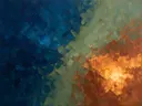Abstract landschap in pruisisch blauw en kopergloed