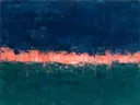 Abstract landschap in pruisisch blauw en koraalroze