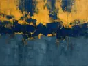 Abstract landschap in pruisisch blauw en kurkuma