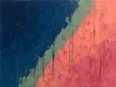 Abstract landschap in pruisisch blauw en rosé