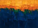 Abstract landschap in pruisisch blauw en saffraan
