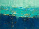 Abstract landschap in pruisisch blauw en turkoois