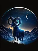 Mouflon in besneeuwd berglandschap bij nacht
