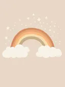 Illustratie van een regenboog met sterren in beige en okertinten