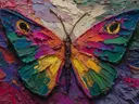 Schilderij van een kleurrijke vlinder met oogvormige vlekken in regenboogtinten