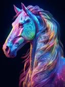 Paardenkop met regenboogkleurige manen