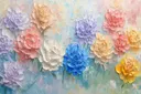 Pioenrozen in diverse pastelkleuren, geschilderd in reliëf