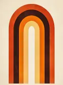 Abstract boogvormig schilderij in oranje en okergeel