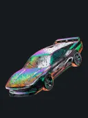 Sportwagen met iriserende regenboogkleurige lak tegen een zwarte achtergrond