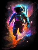 Astronaut rennend door kosmisch vuur