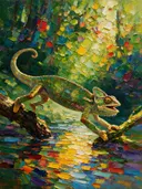 Reptiel in beweging aan het water, schilderij van reptiel
