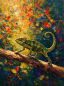 Reptiel in donker beweging tegen een muur in de schaduw, schilderij van reptiel