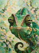 Reptiel portret bij bloesem, schilderij van reptiel portret bij bloesem, met het paletmes geschilderd