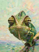 Reptiel portret in de mist, schilderij van reptiel portret