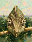 Reptiel portret in diep de mist, schilderij van reptiel portret