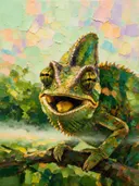Reptiel portret in donker de mist, schilderij van reptiel portret