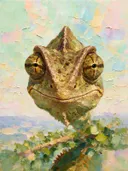 Reptiel portret in warm de mist, schilderij van reptiel portret