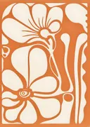 Retro schilderij van een gestileerde bloem in oranje