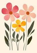Retro illustratie van roze en gele bloemen
