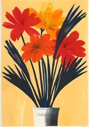 Retro schilderij van bloemen in een vaas