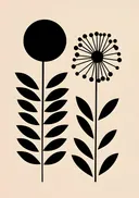 Retro illustratie van twee zwarte bloemsilhouetten