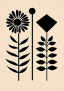 Retro illustratie van drie zwarte bloemsilhouetten