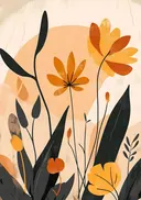 Retro illustratie van gestileerde bloemen in goudtinten