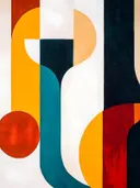 Abstract schilderij met retro boogvormen in felle kleuren