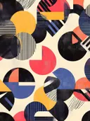 Retro grafisch schilderij met cirkelpatroon in zwart en geel