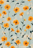 Retro patroon van oranje bloemen op blauwe achtergrond