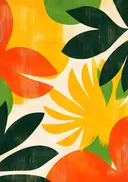 Retro-stijl schilderij van een oranje en gele bloem