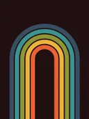 Retro regenboogboog op zwart, retro grafisch schilderij met een regenboogboog op zwart
