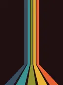 Retro grafisch schilderij met regenboogstralen op zwart