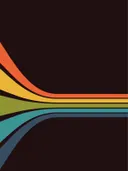 Retro grafisch schilderij met samenkomende regenboogstrepen op zwart