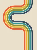 Retro grafisch schilderij met S-vormige regenboogstrepen